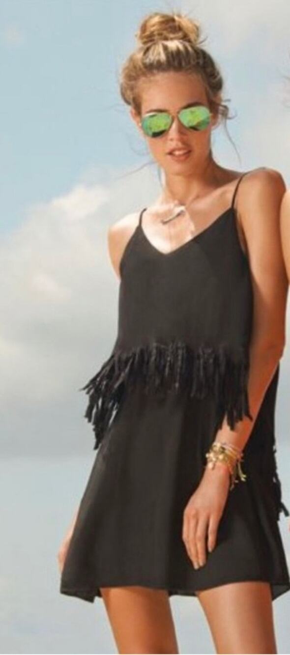 L Space black Wild Fringe tunic dress size Small beachy boho vacation